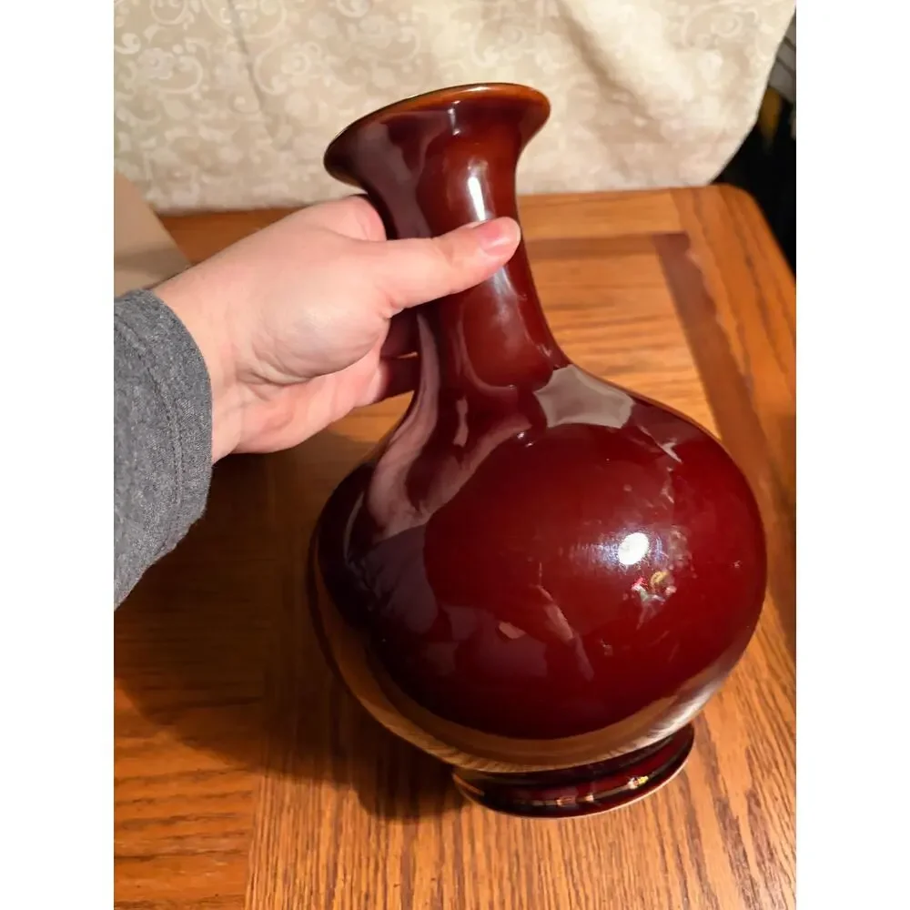 Vintage Maroon Peacock Vase - Japanese Chinoiserie Style - Picture 6 of 7